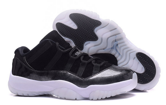 Air Jordan 11 Low Barons Black Metallic Silver White Shoes - Click Image to Close